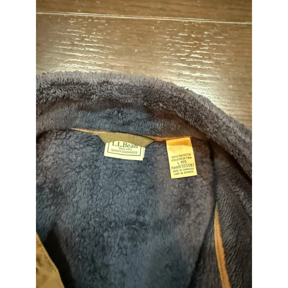 LL Bean Fleece Pullover Mens L Blue Hi-Pile Snap Mock Neck Elbow Patch Hiking